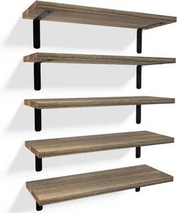 lot 126 image: RICHER HOUSE Rustic Wood Shelves Set of 5, Farmhouse Style Floating Shelf for Wall Dcor, Hanging Shelves NEW