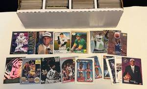lot 12 image: Monsterbox FULL of 1980s1990s2000s Baseball, Basketball, and Football Rookies, Stars and Insert Cards