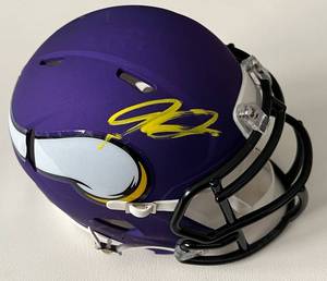 lot 2 image: Jordan Addison Autographed Minnesota Vikings Speed Mini Helmet With Fanatics COA