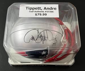 lot 22 image: Andre Tippett Signed Mini Helmet with Leaf COA - Inscribed HOF 88 - New England Patriots Football
