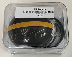 lot 24 image: Eli Rogers Signed Pittsburgh Steelers Mini Helmet with Beckett COA - Football