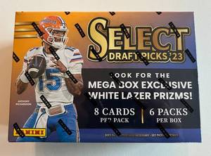 lot 25A image: 2023 Select Football Draft Picks Mega Box  - New and Sealed - Exclusive White Lazer Prizm Cards
