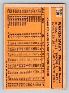 lot 53A image: Warren Spahn 1963 Topps #320 Vintage Baseball Card