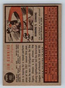 lot 54A image: Jim Bunning 1963 Topps #460 Vintage Baseball Card Minnesota Twins