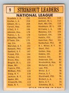 lot 58A image: 1963 Topps NL Strikeout Leaders #9 - Don Drysdale, Bob Gibson, Sandy Koufax - Vintage Baseball Card