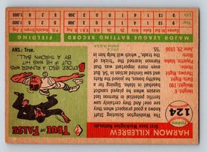 lot 4 image: Harmon Killebrew RC - 1955 Topps #124 - Solid Condition - Vintage Minnesota Twins Rookie Baseball Card
