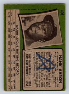 lot 8A image: Hank Aaron 1971 Topps #400 - Vintage Baseball Card