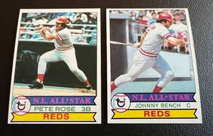lot 57A image: Pete Rose  Johnny Bench 2 Card Lot - 1979 Topps #200 and #650 Vintage Baseball Cards