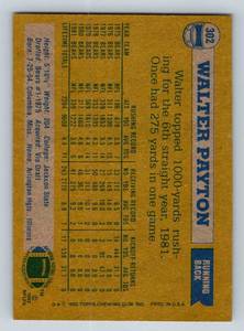 lot 118A image: Walter Payton 1982 Topps #302 Vintage Chicago Bears Football Card