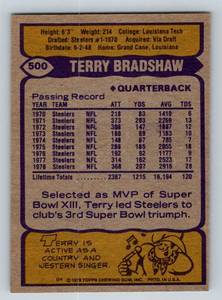 lot 113A image: Terry Bradshaw 1979 Topps #500 Vintage Football Card