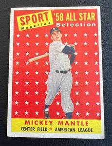 lot 5 image: Mickey Mantle 1958 Topps All-Star #487 Vintage Baseball Card