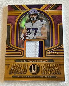 lot 13A image: TJ Hockenson 24 RPA Gold Rush - RARE 2023 Gold Standard #GR-TJH numbered 0624 Minnesota Vikings Football Card