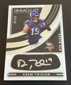 lot 15A image: Adam Thielen Auto 49 - 2022 Imaculate Collection Eye Black #IEB-ATH, numbered 2640, RARE Minnesota Vikings Football Card