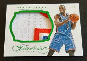 lot 16A image: Serge Ibaka 15 Jumbo Tri-Colored Patch - 2013-24 Flawless #66, RARE ONLY 5 MADE Basketball Card