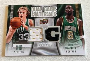 lot 32A image: Larry Bird  Kevin Garnett Dual Relic - 2009-10 Upper Deck Dual Game Materials #DG-LG Rare Basketball Card