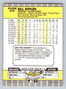lot 5B image: Billy Ripken F Face Error RC 1989 Fleer #616 Iconic Rookie Baseball Card