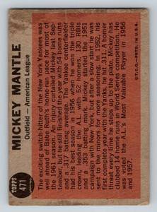 lot 9B image: Mickey Mantle 1962 Topps Sporting News #471 Vintage Baseball Card