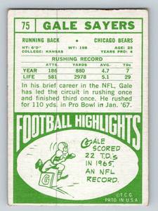 lot 15B image: Gale Sayers 1968 Topps #75 Vintage Chicago Bears Football Card