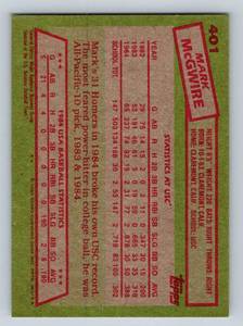 lot 37A image: Mark McGwire RC 1985 Topps #401 Team USA Vintage Rookie Baseball Card