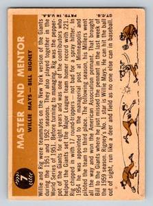 lot 75A image: Willie Mays 1960 Topps Master & Mentos Rigney #7 Vintage Baseball Card