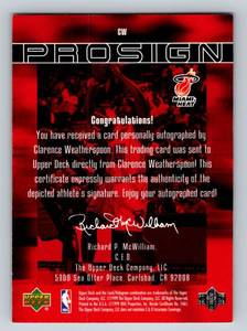 lot 81A image: Clarence Weatherspoon Auto 1999 Upper Deck Prosign MVP #CW Signed Basketball Card