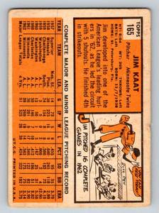 lot 89A image: Jim Kaat 1963 Topps #165 Vintage Minnesota Twins Baseball Card