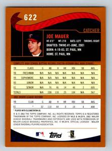 lot 103A image: Joe Mauer RC 2002 Topps #622 Minnesota Twins Rookie Baseball Card