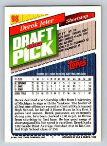 lot 104A image: Derek Jeter RC 1993 Topps #98 Rookie Baseball Card