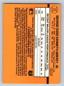 lot 105A image: Ken Griffey Jr. RC - 1989 Donruss Rated Rookie #33 Baseball Card
