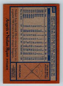 lot 123A image: Nolan Ryan 1978 Topps #400 Vintage Baseball Card
