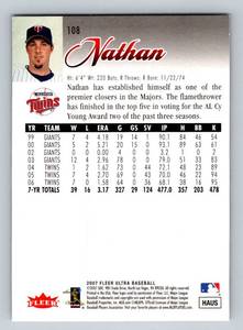 lot 127A image: Joe Nathan Auto 2007 Fleer Ultra #108 Signed Minnesota Twins Baseball Card