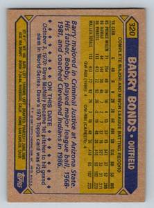 lot 132A image: Barry Bonds RC 1987 Topps #320 Rookie Baseball Card