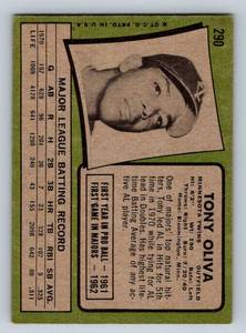 lot 133A image: Tony Oliva 1971 Topps #290 Vintage Baseball Card