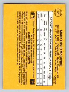 lot 135A image: Mark McGwire RC 1987 Donruss Rated Rookie #46 Baseball Card