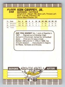 lot 138A image: Ken Griffey Jr. RC 1989 Fleer #548 Rookie Baseball Card