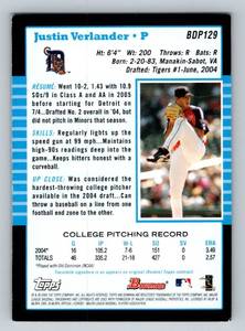 lot 139A image: Justin Verlander RC 2005 Topps Bowman 2st Year #BDP129 Rookie Baseball Card