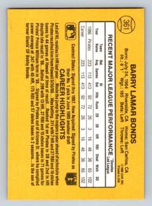 lot 148A image: Barry Bonds RC 1987 Donruss Rated Rookie #361 Baseball Card