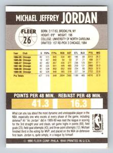 lot 154A image: Michael Jordan 1990 Fleer #26 Basketball Card