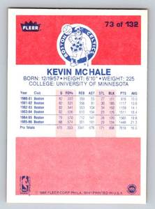 lot 156A image: Kevin McHale RC 1986 Fleer #73 Rookie Vintage Basketball Card