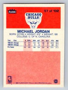 lot 158A image: REPRINT Michael Jordan RC 1986 Fleer #57 Vintage Rookie Basketball Card REPRINT