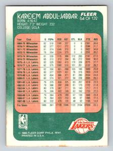 lot 164A image: Kareem Abdul-Jabbar 1988 Fleer #64 Basketball Card