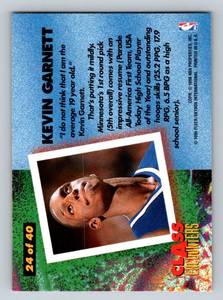 lot 181A image: Kevin Garnett RC 1995-96 Fleer Class Encounters Insert #24 Rookie Minnesota Timberwolves Basketball Card