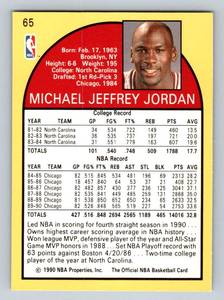 lot 184A image: Michael Jordan 1990 NBA Hoops #65 Basketball Card
