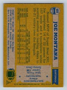 lot 188A image: Joe Montana 2nd Year 1982 Topps #488 Vintage Football Card