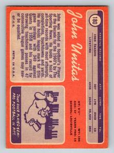 lot 191A image: John Unitas 1970 Topps #180 Vintage Football Card