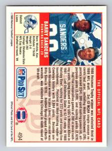 lot 195A image: Barry Sanders RC 1989 Pro Set #494 Rookie Football Card