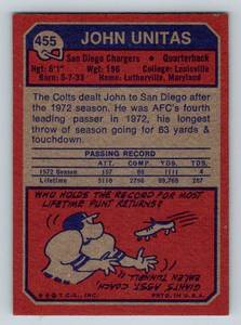 lot 197A image: John Unitas 1973 Topps #445 Vintage Football Card