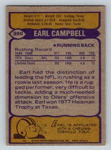 lot 203A image: Earl Campbell RC 1979 Topps #390 Rookie Vintage Football Card