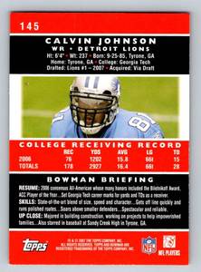 lot 222A image: Calvin Johnson RC 2007 Bowman #145 Rookie Football Card
