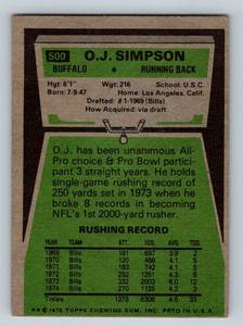 lot 227A image: OJ Simpson 1975 Topps #500 Vintage Football Card